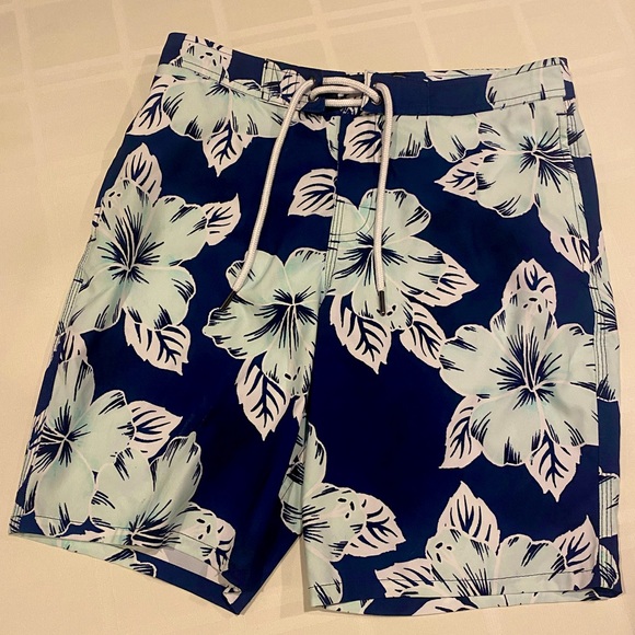Abercrombie & Fitch Mens Size 28 White & Blue Floral Print Lined Swim Trunks - Picture 1 of 4